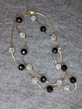 Trifari Black & Clear Beaded Necklace Vintage 90's Jewelry